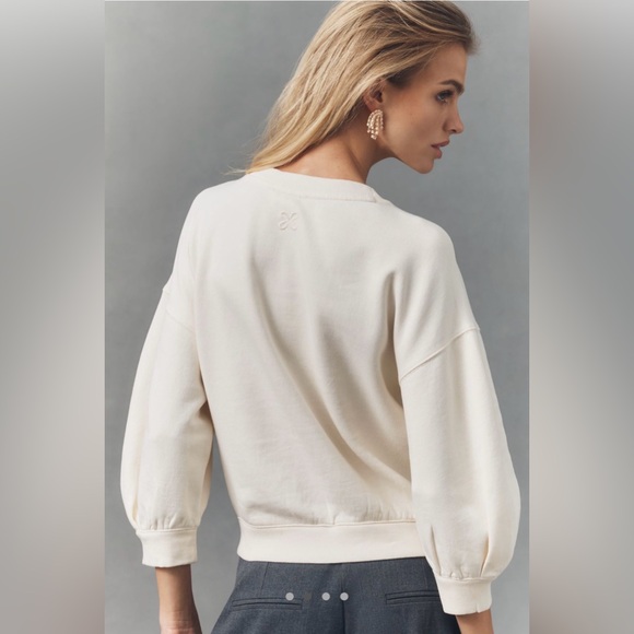 MWT Maeve Bubble Sleeve Crop Cotton Sweater L - Picture 6 of 9